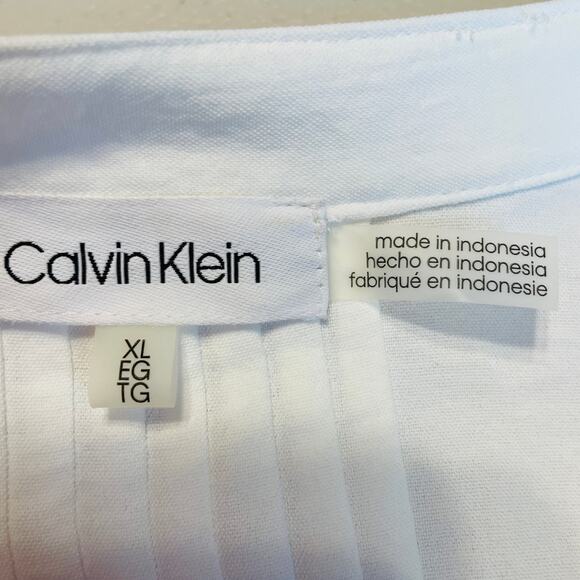 Calvin Klein Ivory V-Neck Long Balloon Sleeve Sheer Flowy Career Blouse Top XL - Picture 8 of 12